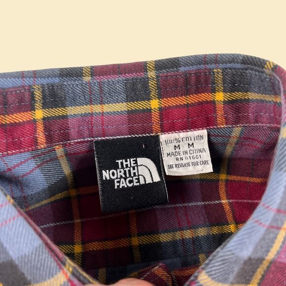 90s flannel by The North Face, size M, vintage 1990s red/blue plaid button down - Picture 8 of 10